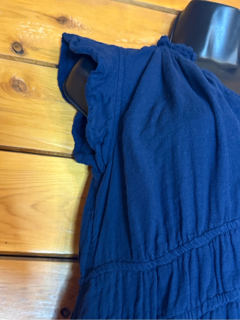 Women's Navy Blue Ruffle Sleeve Midi Dress 100% Cotton Cottagecore Farmchic - Picture 6 of 11